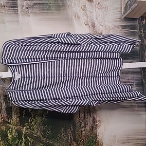 Liz Claiborne Woman 2X 3X navy white striped sparkly tunic cardigan wrap cover